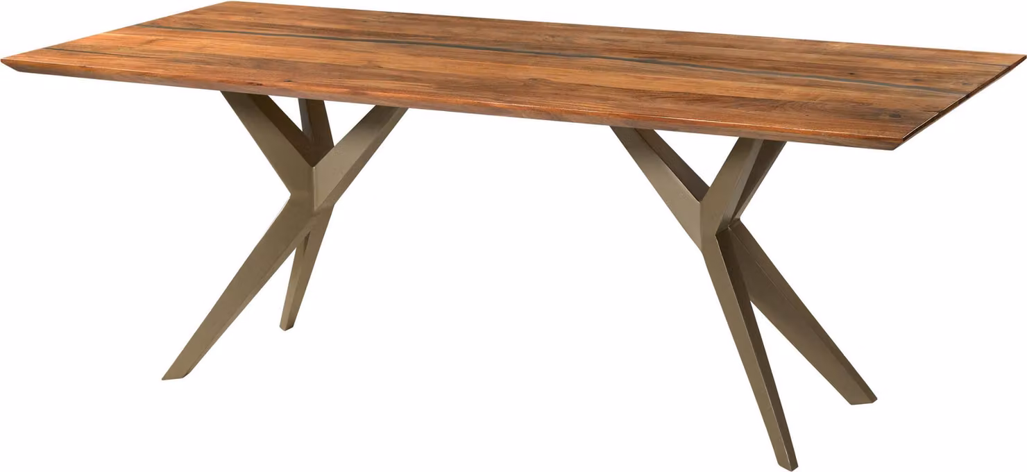 MASSIVMOEBEL24 | Tavolo da pranzo in legno di acacia e resina epossidica nera 200x100x76 laccato natur / gambe a stella antracite matt EPOXY