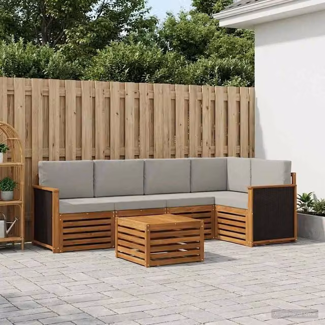 Set di divani da esterno 6 pz Naturale e Grigio Chiaro 3384372