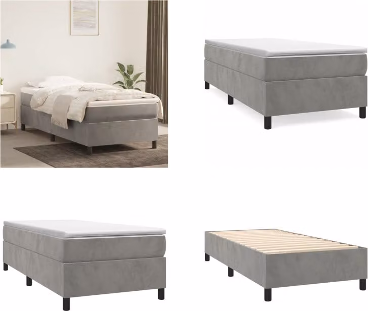 vidaXL Letto a molle grigio chiaro 100x200 cm in velluto - Letto a molle - Letti a molle - Letto - Mobili da camera da letto