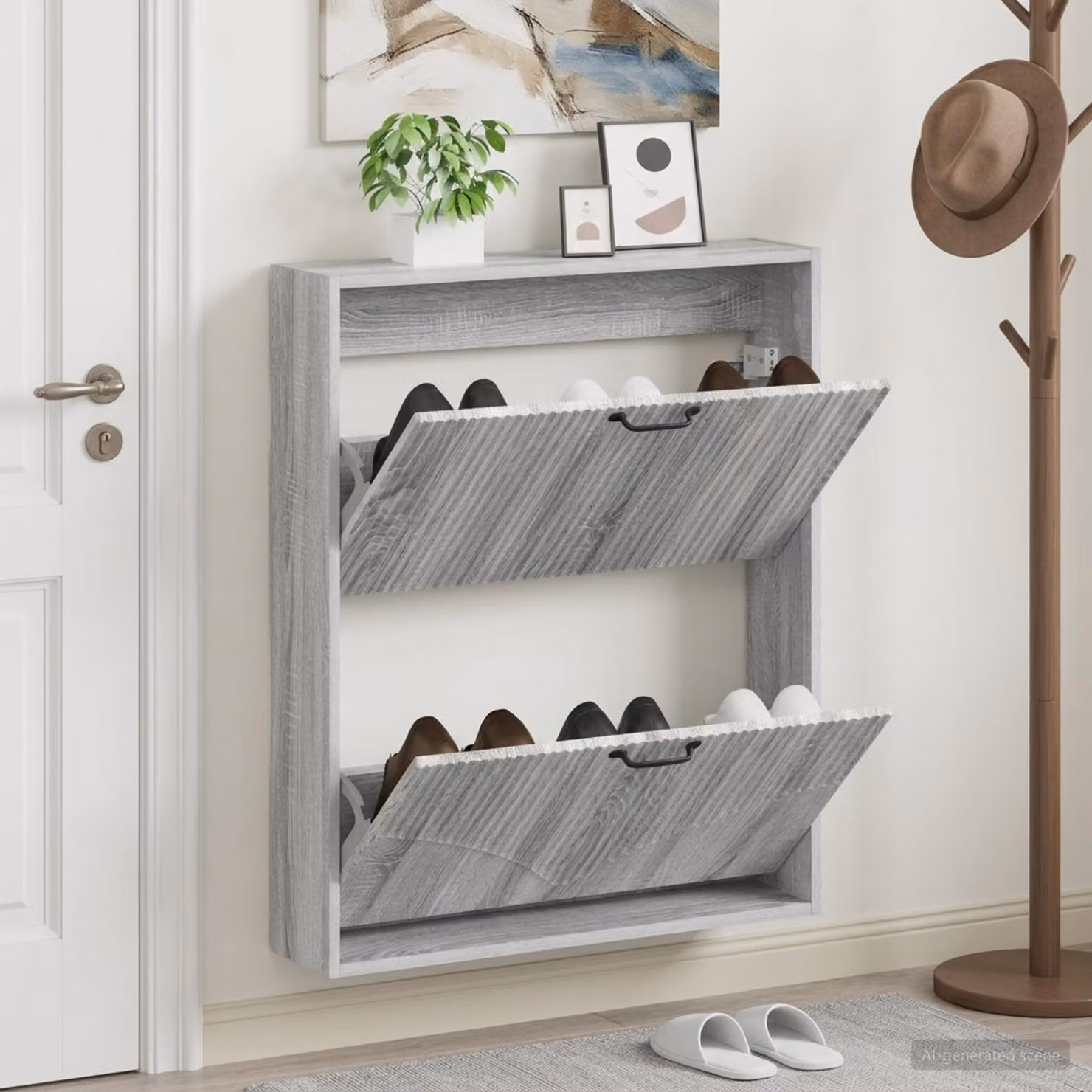 Mobiletto per scarpe da muro vidaXL HOORN moderno in MDF e metallo, L: 71 cm, P: 17 cm, H: 86 cm