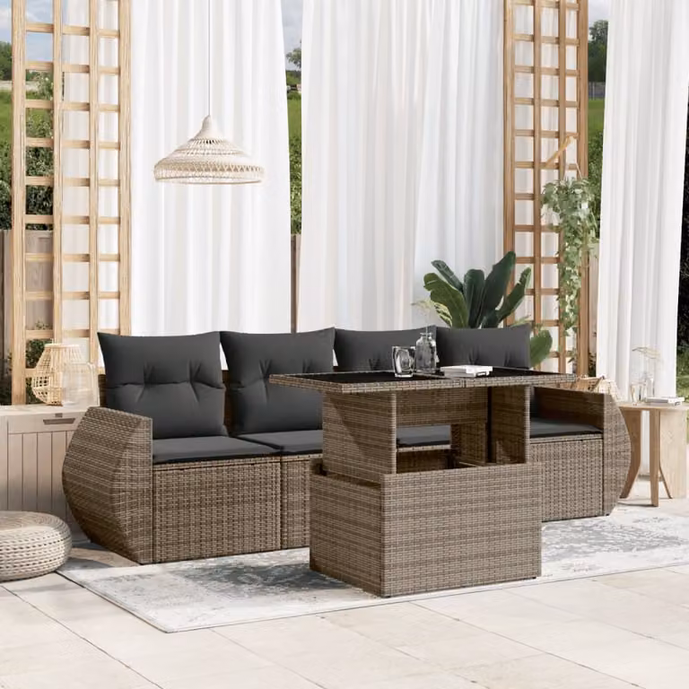 Set Divano da Giardino 5 pz vidaXL con Cuscini Grigio in Polyrattan e Acciaio