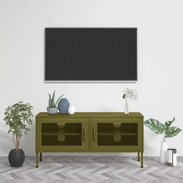 Mobile TV-Credenza per TV-Console TV Verde Oliva 105x35x50 cm in Acciaio 819573