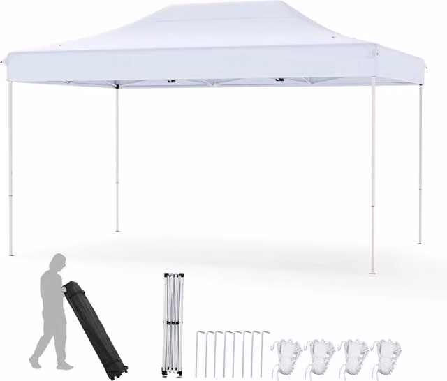Gazebo Pop-up Pieghevole Costway Bianco, Impermeabile e Antivento con Borsa di Trasporto a Ruote, L/P: 450 x 300 cm, H: 330 cm – 1