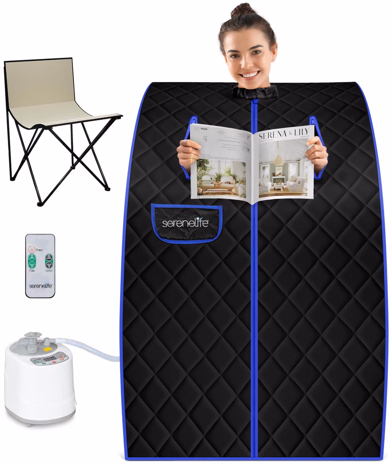 Tenda sauna portatile con funzione di bagno di vapore, dotata di sedia pieghevole, dimensioni 101x86 cm, colore nero