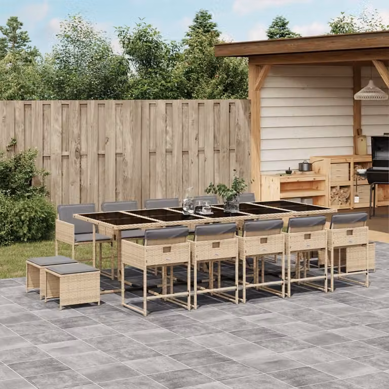 Maison Exclusive - Set Pranzo da Giardino 15 pz con Cuscini Beige Misto Polyrattan
