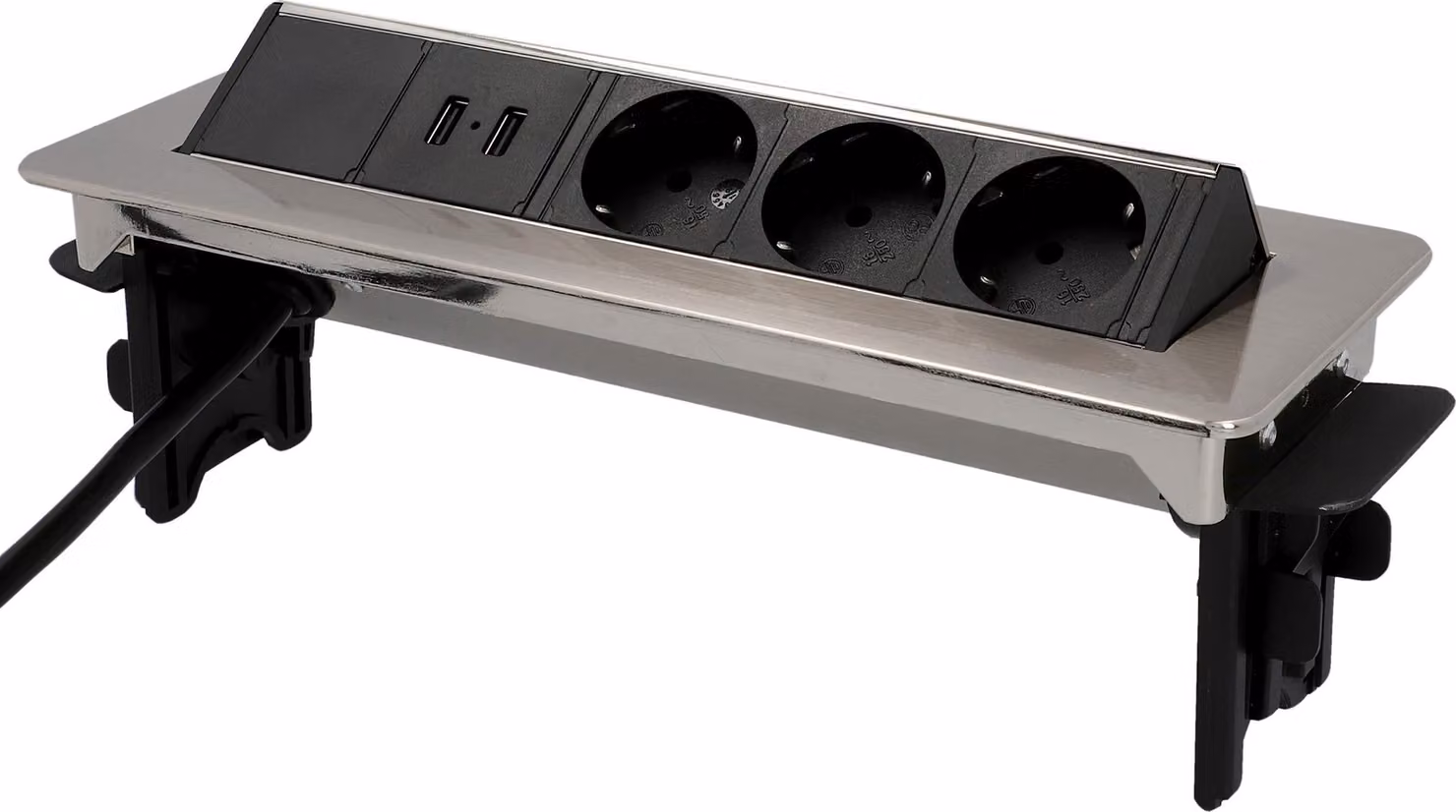 Unitec striscia di prese da incasso a 3 pieghe da 2 m con 2 porte USB, argento