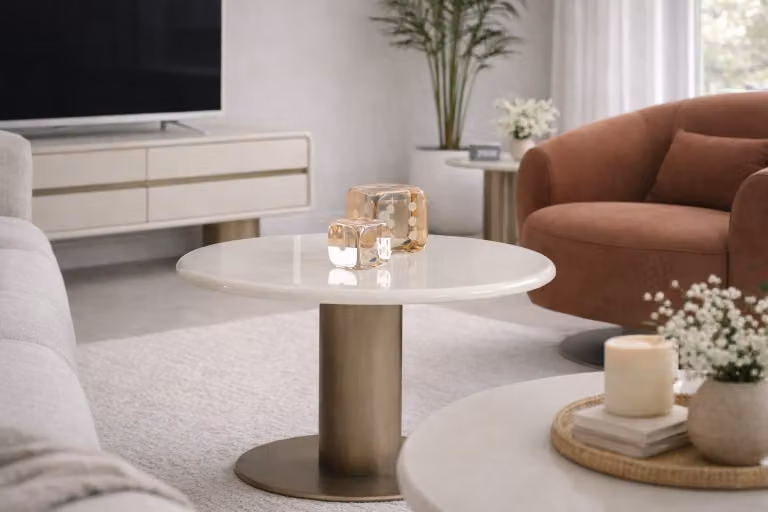 Tavolino di design, elegante tavolino rotondo da divano, piano robusto