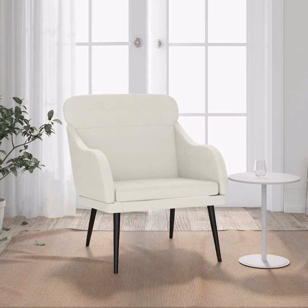 Poltrona moderna vidaXL in velluto beige con braccioli e struttura in metallo L/P/H: 63 x 76 x 80 cm