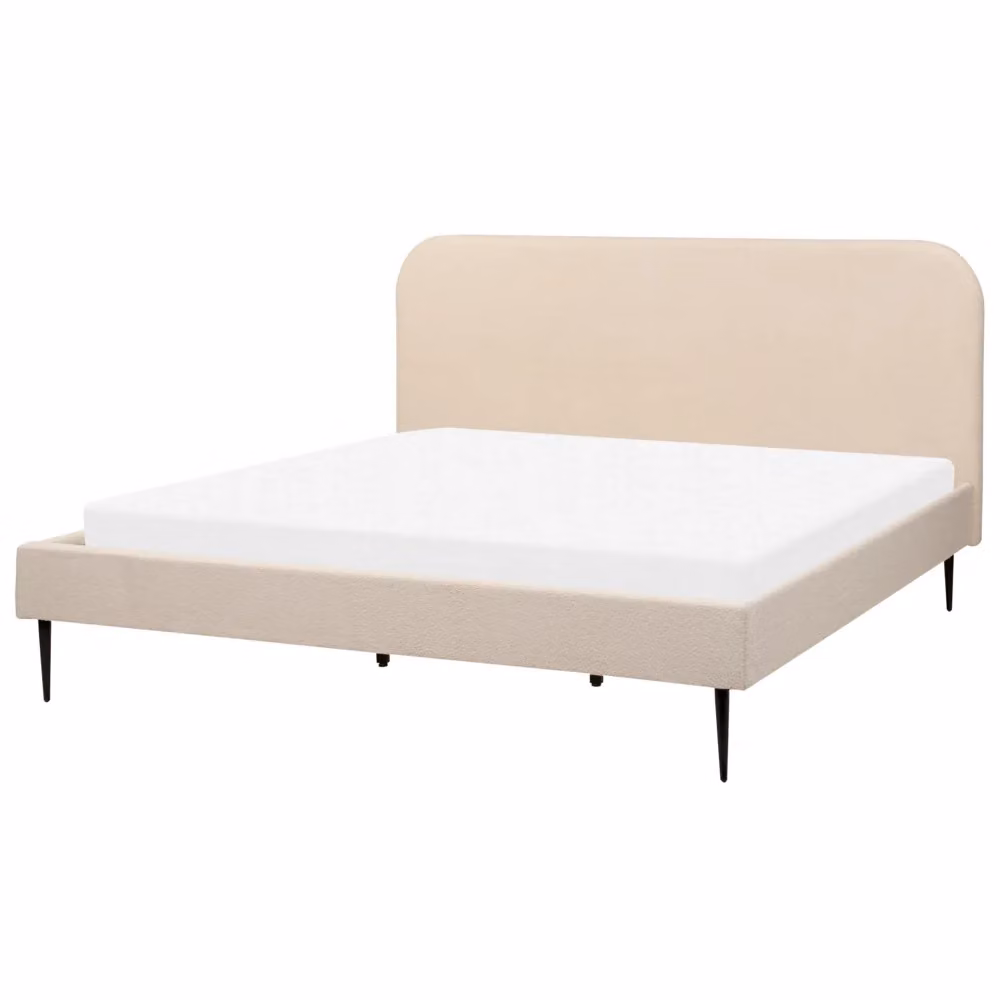 Letto matrimoniale Beliani in tessuto bouclé beige con gambe dorate e rete a doghe L/P: 180 x 200 cm – 2