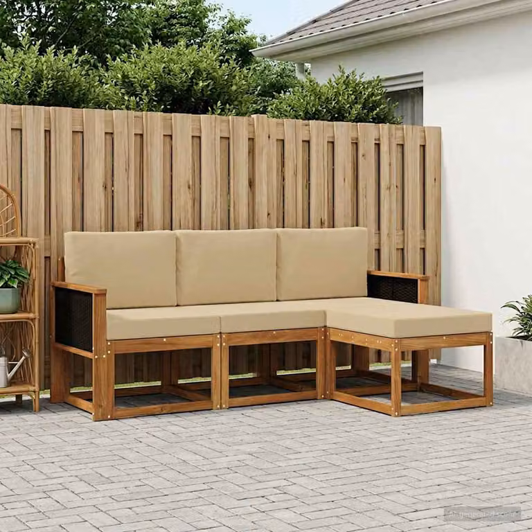 vidaXL Set di divani da esterno 4 pz in legno di acacia con cuscini, colore marrone e beige