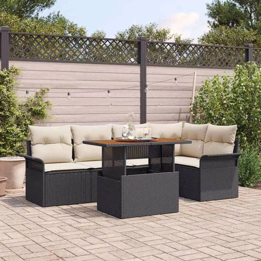 Maison Exclusive - Set da giardino composto da 6 pezzi, divano in rattan sintetico nero
