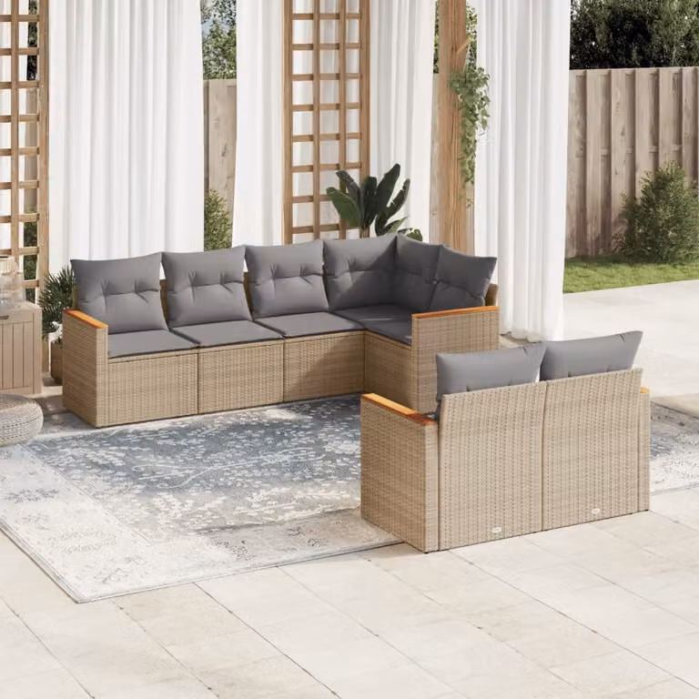 vidaXL Set Divano da Giardino a L 7 pz con Cuscini Beige e Grigio in Polyrattan e Acciaio