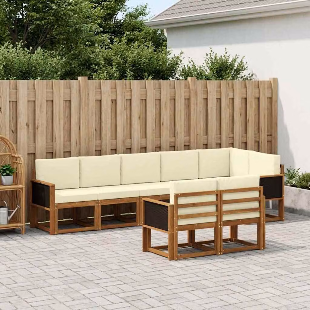 Set di divani da esterno vidaXL 8 pz in legno di acacia con cuscini, beige e marrone