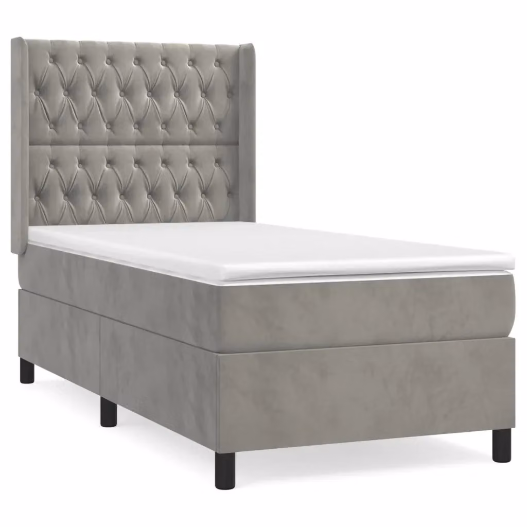 Letto Ibrido vidaXL con Giroletto a Molle e Materasso in Velluto Grigio Chiaro L/P: 80 x 200 cm – 2