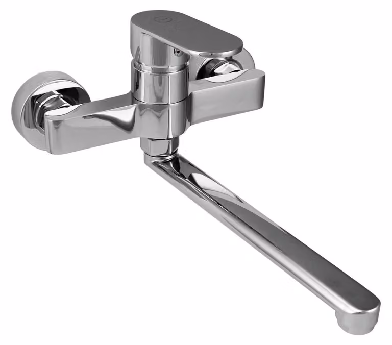 Miscelatore da cucina a parete, finitura cromata, con bocchetta da 25 cm, marca Casa Aquanello