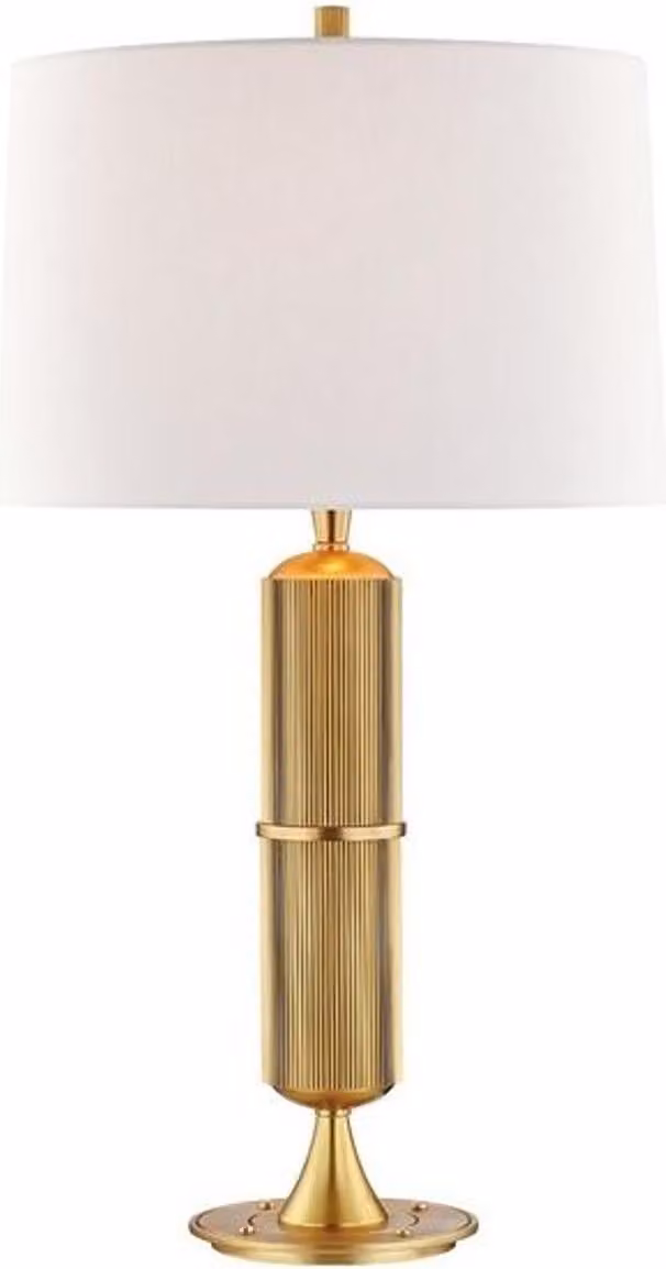 Casa Padrino lampada da tavolo in ottone antico / bianco Ø 38 x H. 71 cm - lampada da tavolo con paralume rotondo in lino