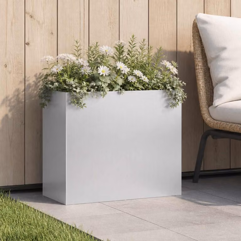 Vaso da giardino vidaXL in acciaio zincato argento L: 50 cm, P: 20 cm, H: 40 cm