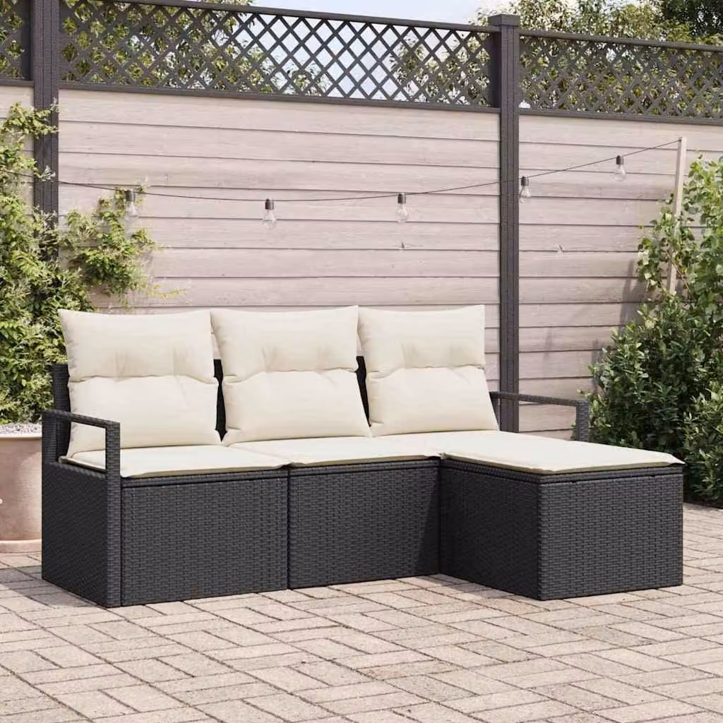 Maison Exclusive - Set di divani da esterno, 4 pezzi, colore nero [Materiale sintetico]: rattan sintetico