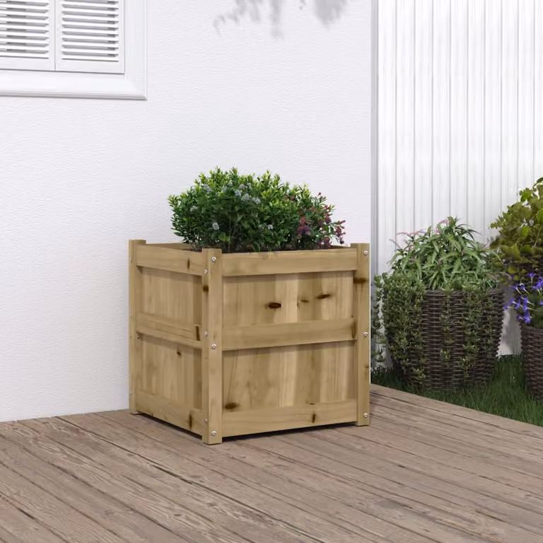 vidaXL Fioriera da Giardino in Legno di Pino Impregnato, Marrone, L/P/H: 50 x 50 x 50 cm