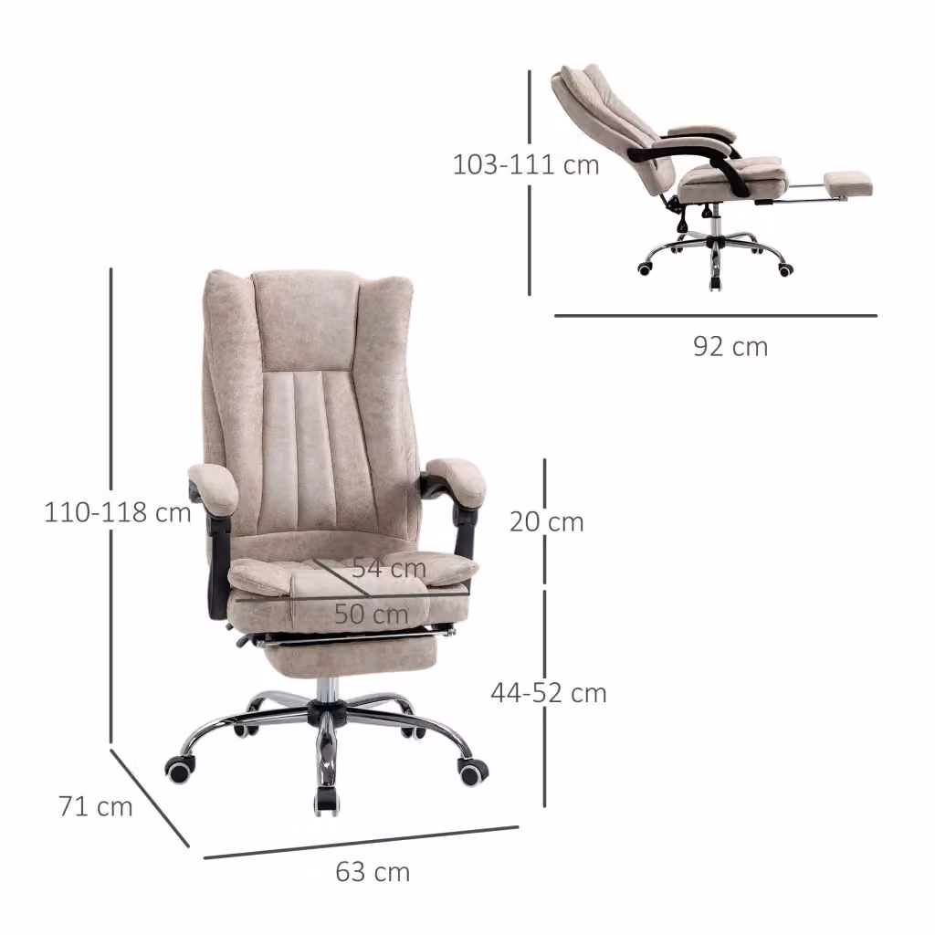 Sedia da ufficio ergonomica WISHDOR in microfibra beige con schienale reclinabile, poggiapiedi e altezza regolabile, L: 63 cm, P: 71 cm, H: 110-118 cm – 2