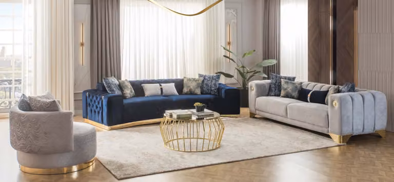Moderne Wohnzimmer Polstermöbel Designer Viersitzer 3-Sitzer 2x Sessel