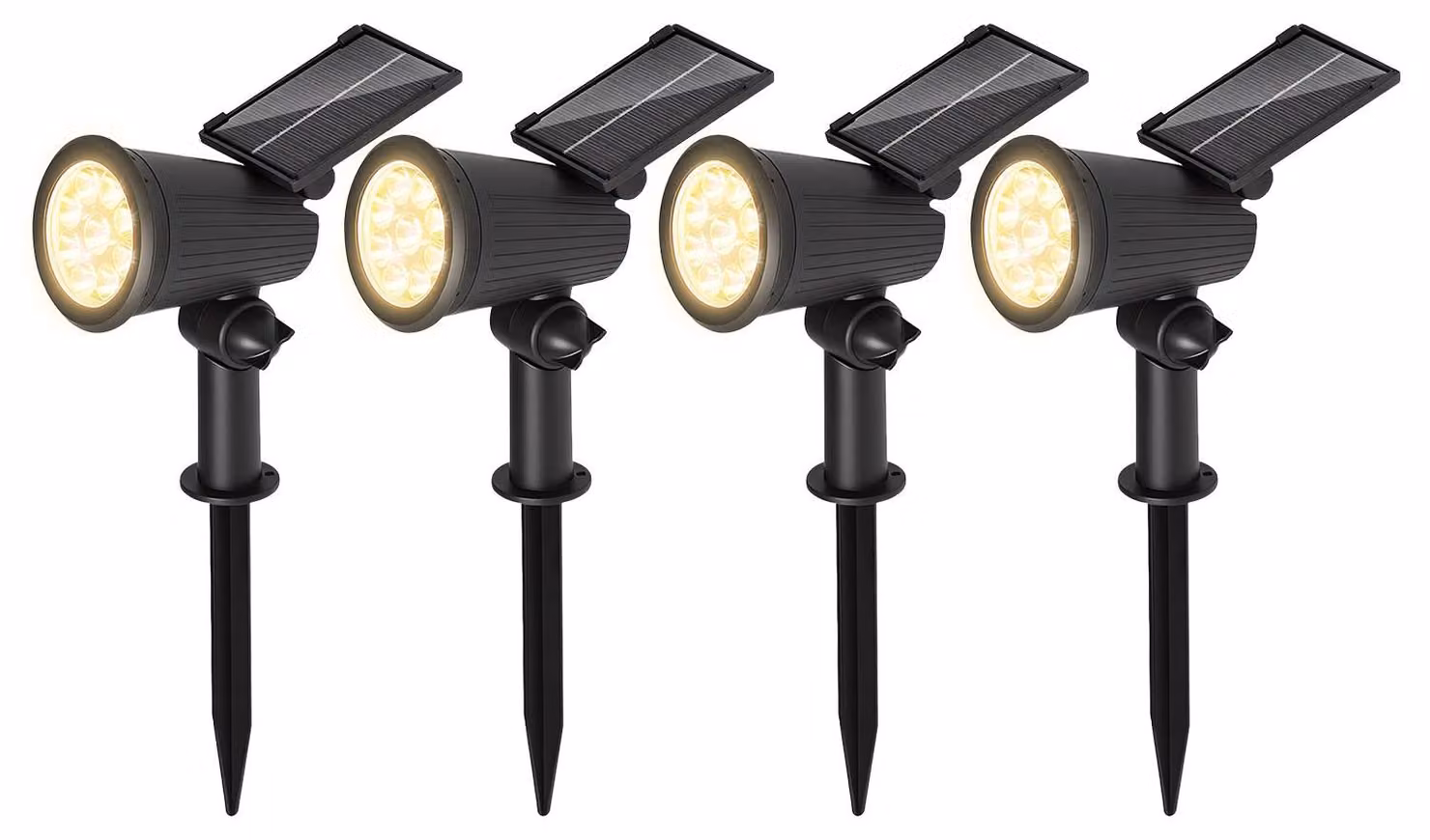 Ikodm - 4 luci LED solari per giardino, con picchetto da terra, lampada da giardino, lampada solare, faretto solare, per uso esterno, impermeabile IP65, 3W, luce bianca calda