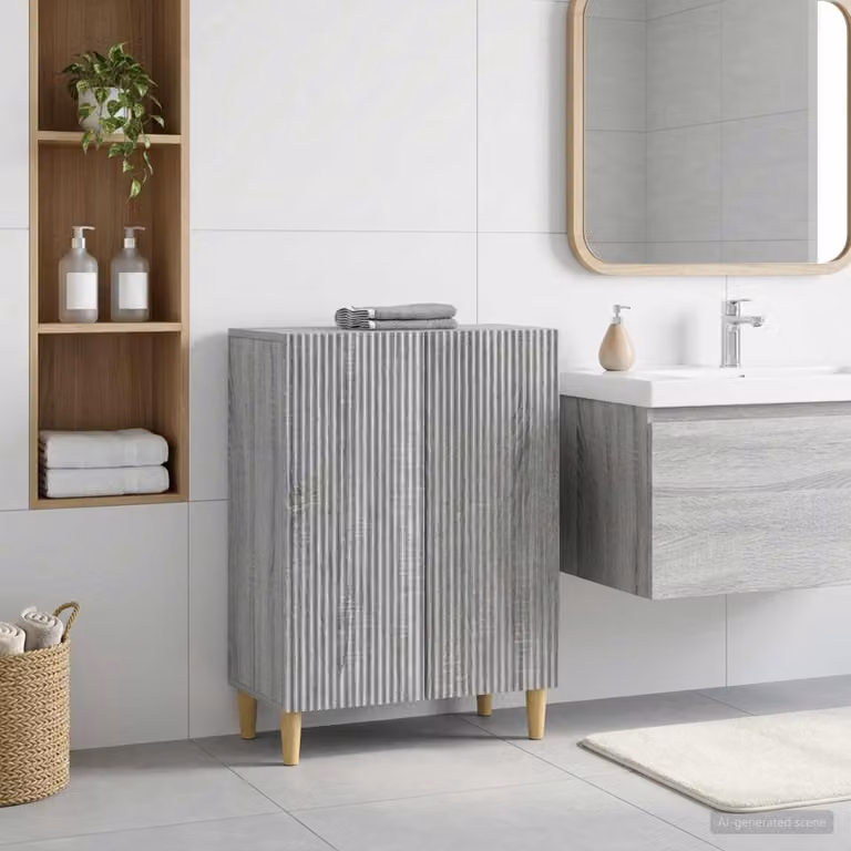 Mobiletto da bagno moderno vidaXL ARNHEM in legno e MDF grigio L: 59,5 cm, P: 31 cm, H: 80 cm