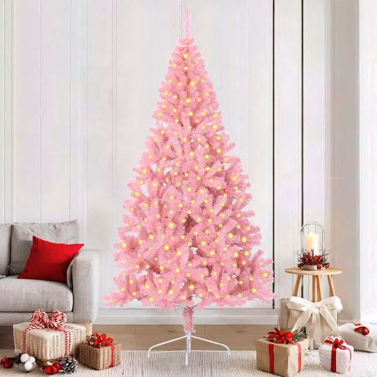 Maison Exclusive - Albero di Natale artificiale illuminato, colore rosa, 210 cm, in PVC