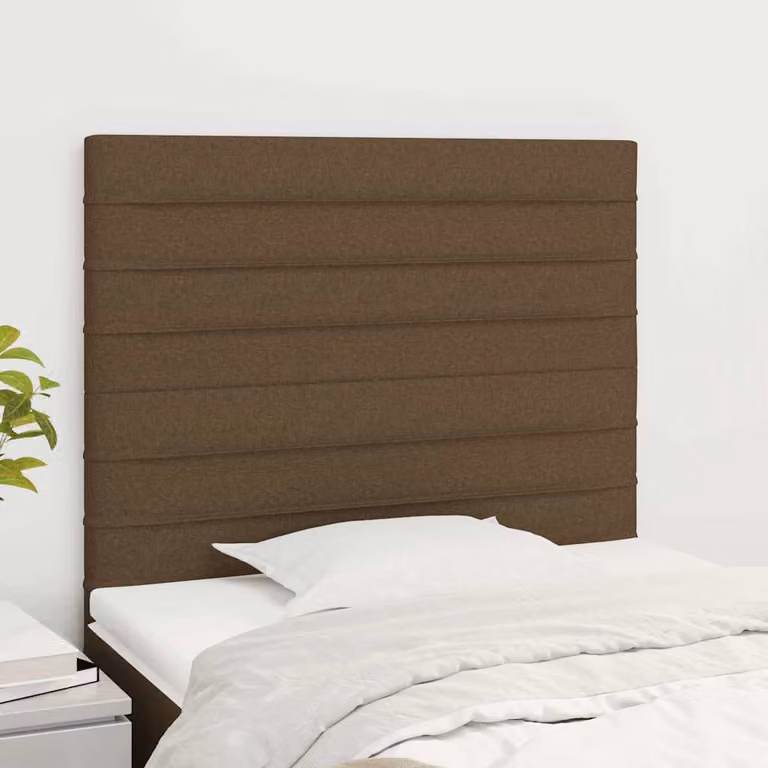 Testiera per letto vidaXL in tessuto marrone scuro con struttura in legno di larice, L: 80 cm, P: 5 cm, H: 118-128 cm