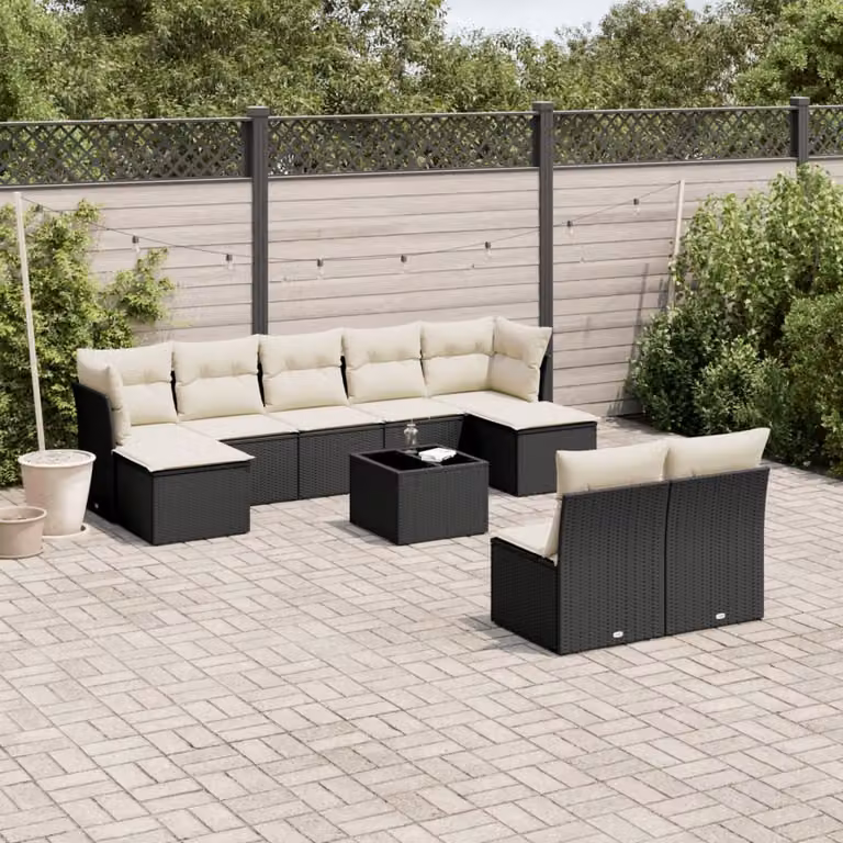 Maison Exclusive - Set da giardino 10 pezzi con cuscini in polyrattan nero