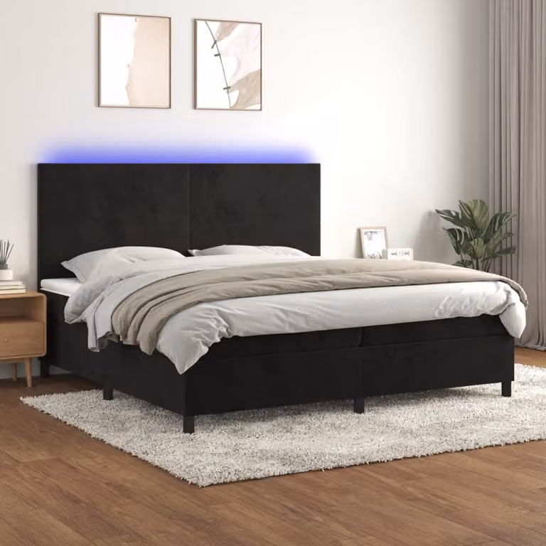 Letto Ibrido con Materasso e LED vidaXL in Velluto Nero L/P: 200 x 200 cm