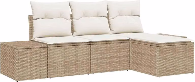 Set Divano da Giardino 4 pcs Beige e Crema polyrattan