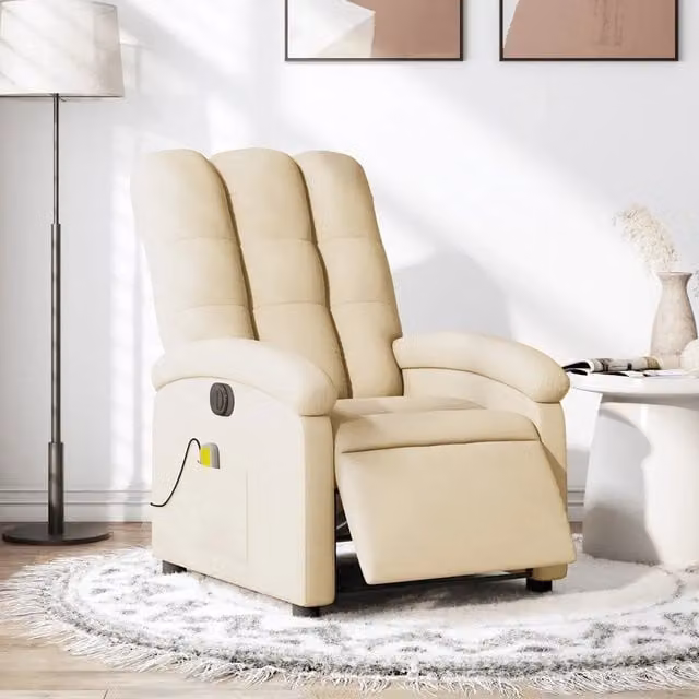 Poltrona Reclinabile Elettrica con Massaggio in Tessuto Beige per il Relax in Soggiorno