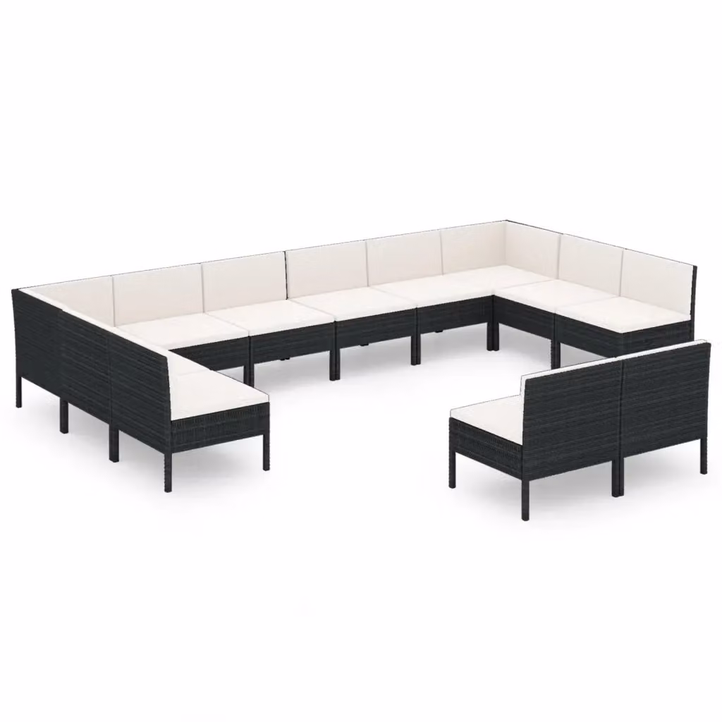 Set di Divani da Giardino a Forma di U vidaXL con Cuscini Bianchi e Struttura in Metallo Nero – 2