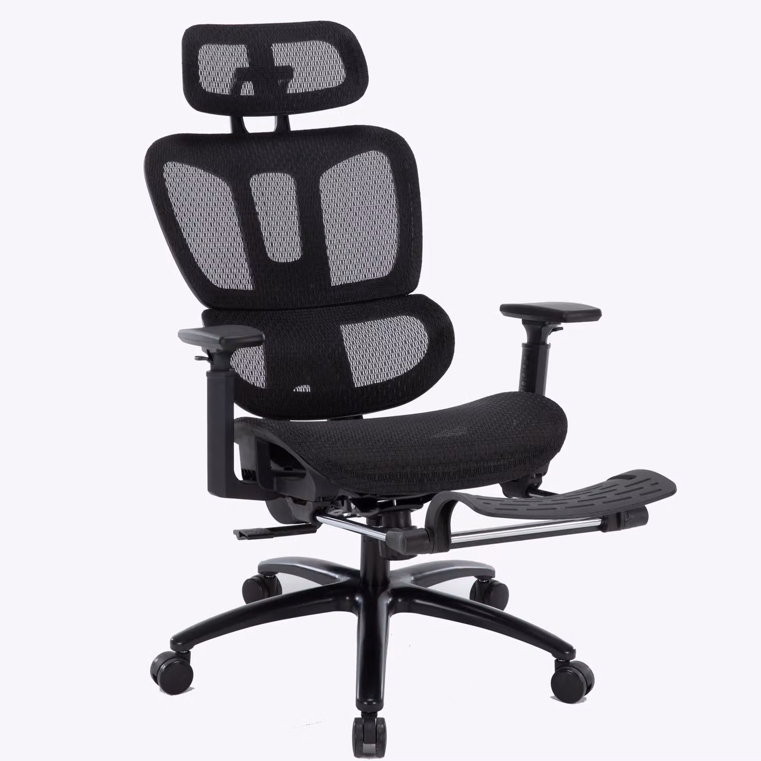 Sedia da ufficio dal design moderno con rivestimento in mesh e poggiapiedi, sedia girevole ergonomica con supporto per il collo e la zona lombare, sedia da gaming con schienale in rete traspirante e funzione reclinabile, colore: nero