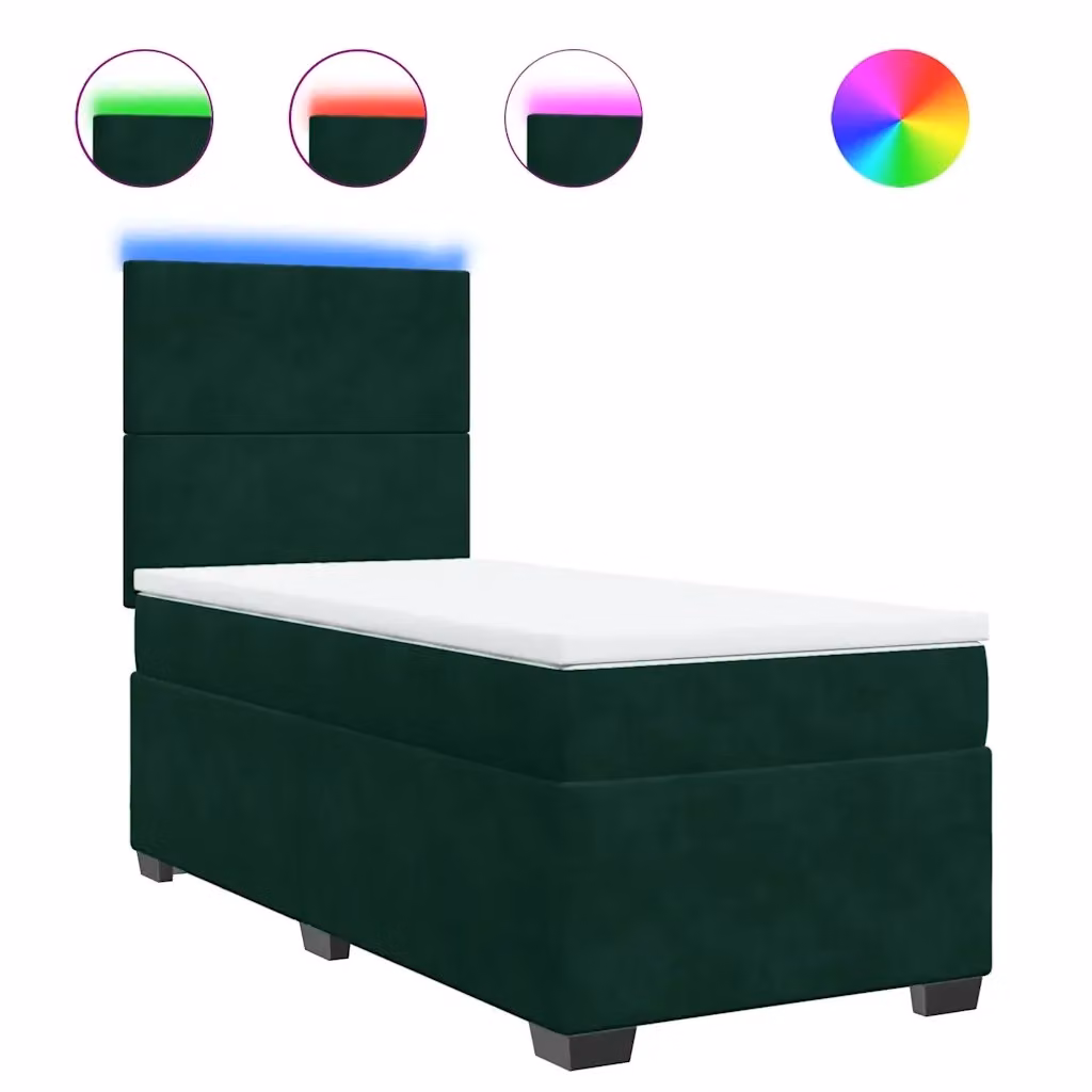 Letto Ibrido con Giroletto a Molle e Materasso vidaXL in Velluto Verde Scuro e Bianco L/P: 90 x 200 cm – 2