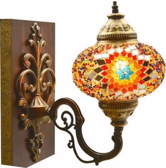 Lampada da parete turca realizzata a mano in colori vivaci – lampada orientale in mosaico Marrakech, 18x30 cm