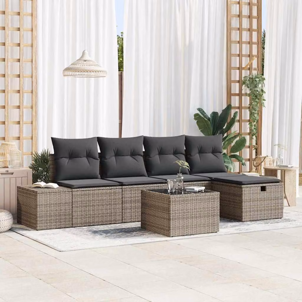 Maison Exclusive - Set da giardino composto da 6 pezzi, divano, colore grigio, realizzato in rattan sintetico