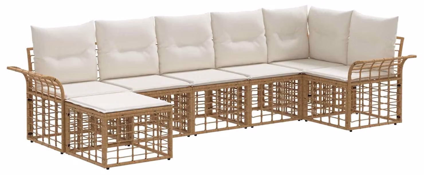 Set di divani da esterno 7 pcs Naturale e Bianco Crema