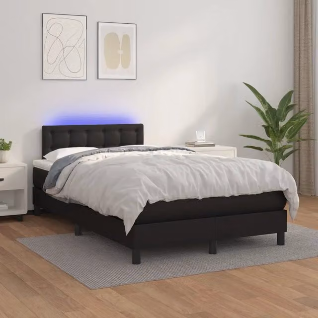 Letto a molle con materasso vidaXL in similpelle nero con illuminazione LED e porta USB L 120 x P 200 cm – 1