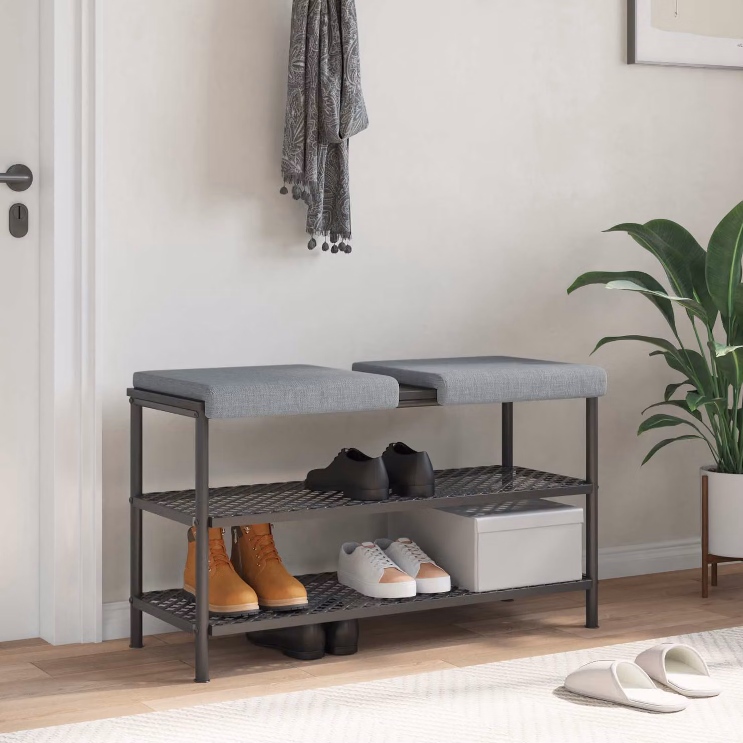Set di 2 cuscini per panchina vidaXL in tessuto grigio con imbottitura in schiuma e base antiscivolo