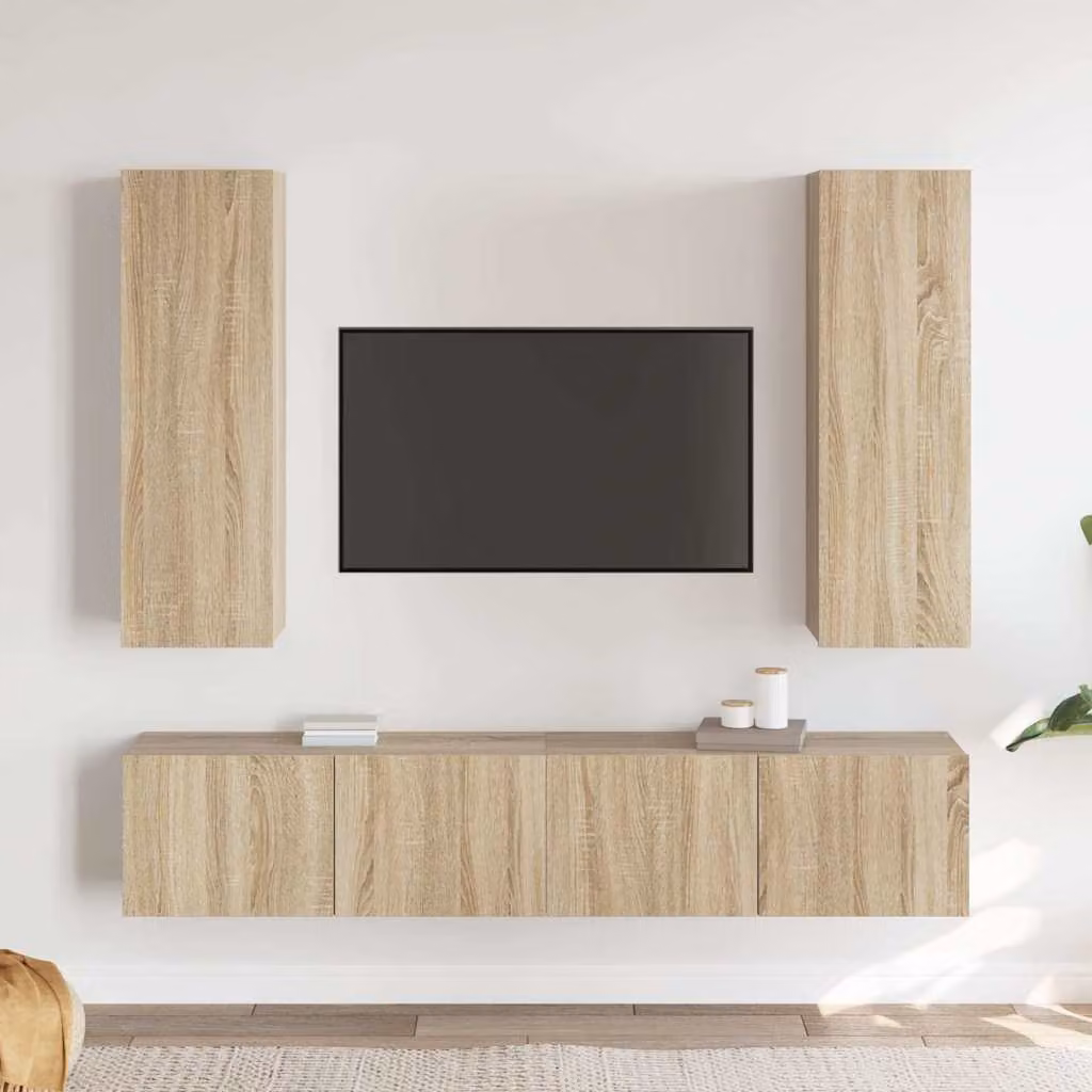 Set di mobili TV moderno vidaXL in legno multistrato color rovere, 4 pezzi, da appendere alla parete per il tuo soggiorno