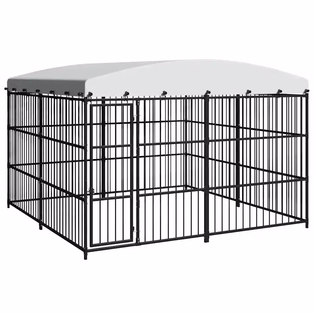 Canile da esterno con tetto vidaXL in metallo nero L/P/H: 300 x 300 x 210 cm – 2