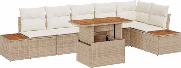 Set Divano da Giardino 7 pcs Beige Poly Rattan