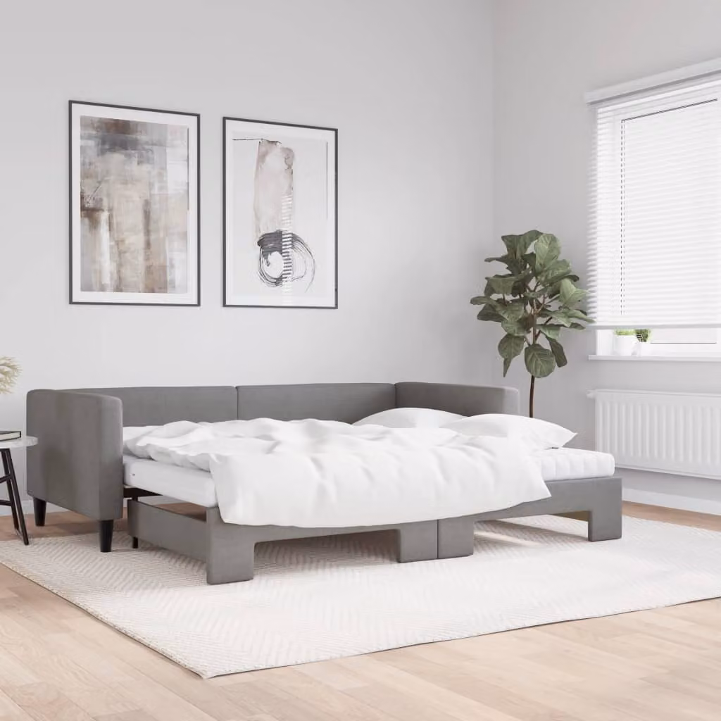 vidaXL Divano Letto Estraibile in Tessuto Grigio con Materassi per Adulti