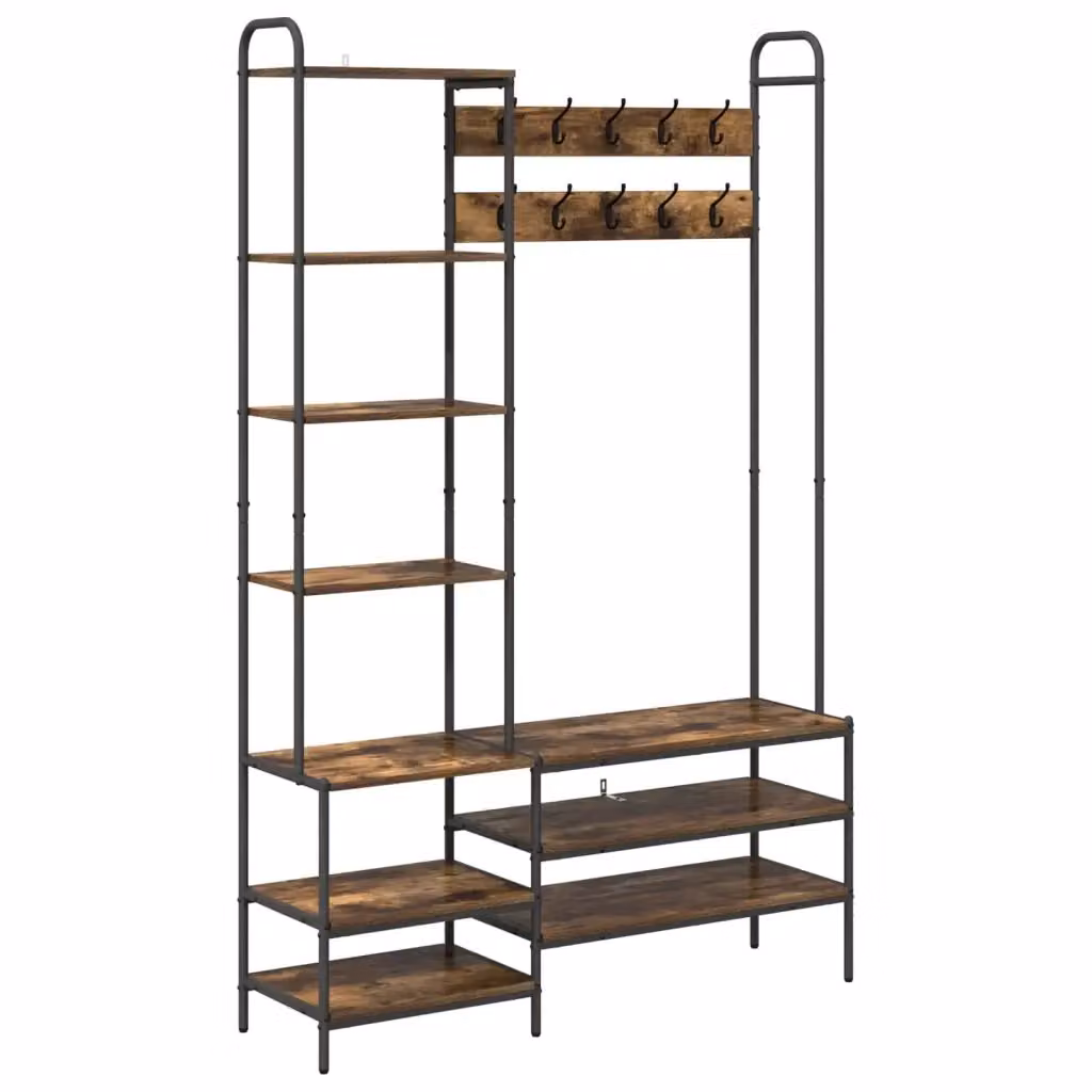 Appendiabiti con panca per scarpe stile industrial vidaXL in legno e metallo marrone L: 120,5 cm, P: 34 cm, H: 190 cm – 2