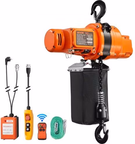 Paranco Elettrico a Catena VEVOR G100, Capacità di Carico 500 kg, Altezza di Sollevamento 6 m, Verricello Monofase 230 V, Colore Arancione