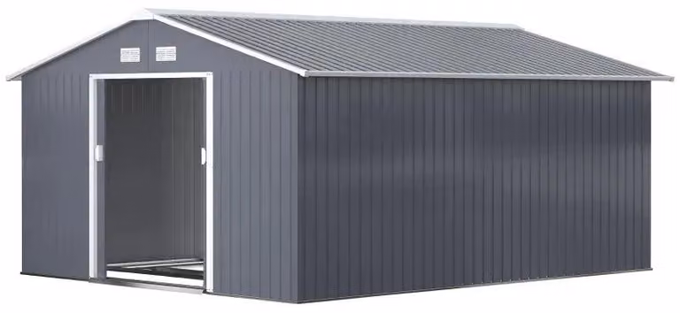 Capanno da giardino in metallo con base – Porta doppia | Colore: Grigio | Dimensioni: 386x340x200 cm
