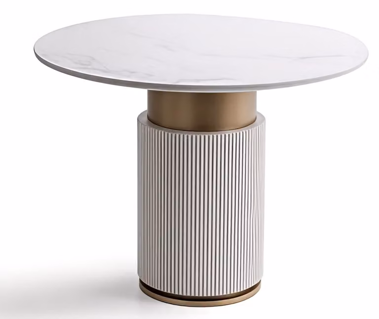 Tavolo rotondo moderno, bianco e oro, aspetto marmo design per cucina, nuovo