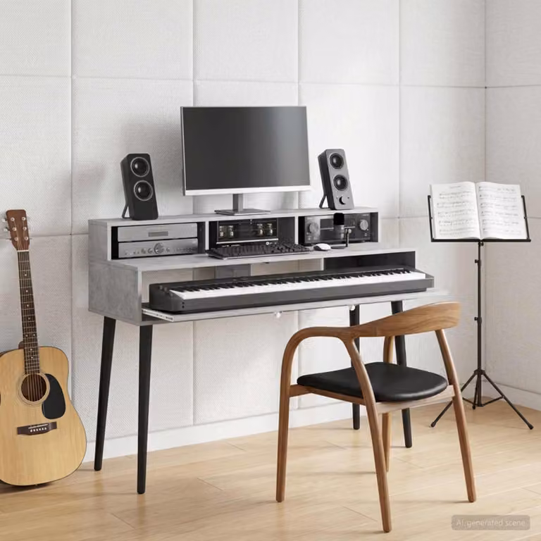 Scrivania da studio moderna vidaXL Grigio, L 130 x P 42,5 x H 36 cm